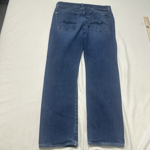 7 For All Mankind Mens Jeans Size 32 Blue Dark Wash Denim Distressed - Picture 4 of 15